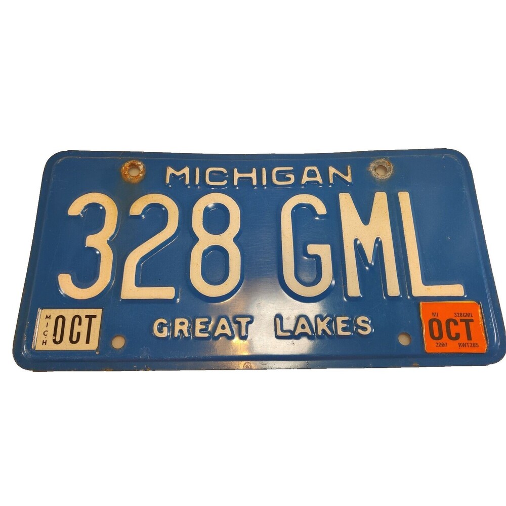 Michigan License Plate #328GML Blue Great Lakes-Collectible 2007